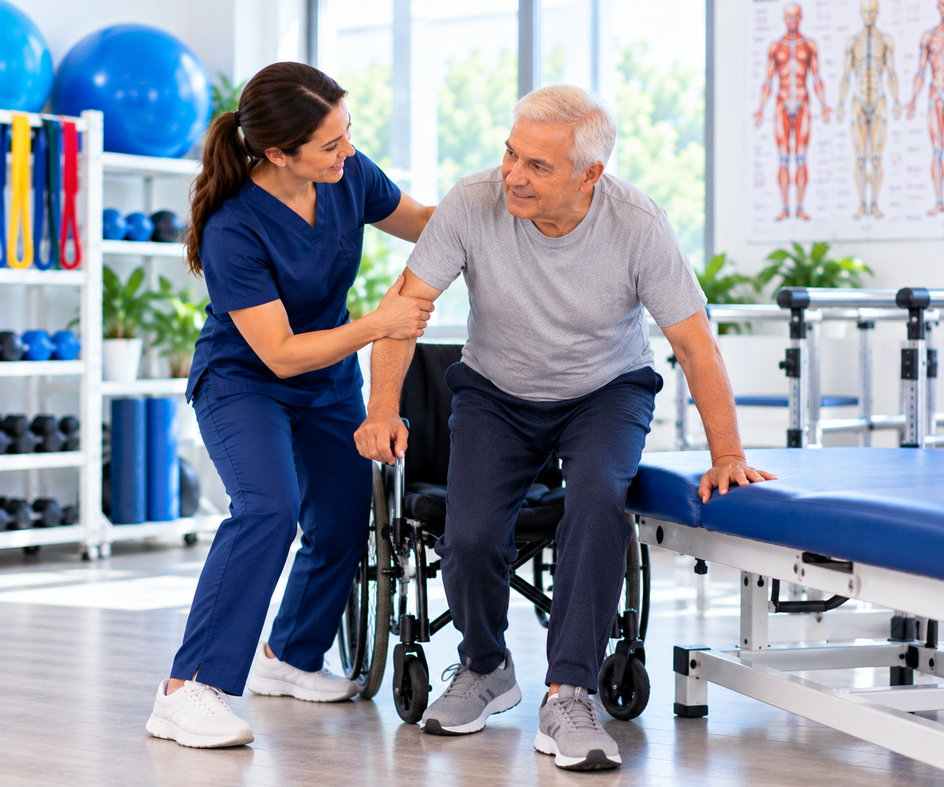 Senior Mobility Training in a Modern Rehab Clinic